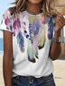 Women's Color Block Feather Pattern Simple Loose T-Shirt