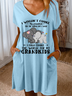 Women's Funny I Wouldn't Change My Grandkids For The World But I Wish I Could Change The World For My Grandkids Elephants Casual V Neck Dress