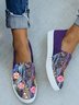 Casual Purple Floral Printed Canvas Slip On Shoes