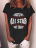 Women’s That's My All Star Out There Baseball Player Mom Casual Text Letters T-Shirt