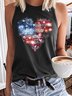 Women's America Flag firework Heart Print Casual Tank Top