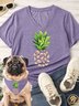 Women's Tropical Pineapple Pug Dog Matching V Neck T-Shirt