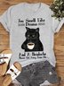Women's Cotton Funny get away Black cat Crew Neck Casual T-Shirt
