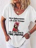 Women's Never underestimate an old woman who is also fluent in fowl language Casual Letters Crew Neck T-Shirt