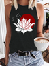 Women’s  Lotus And Red Moon Plant Casual Crew Neck Tank Top