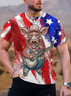 Men's Funny Guitar Pig Independence Day American Flag Graphic Printing Casual America Flag Crew Neck Loose T-Shirt