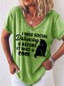 Women's Funny I Was Social Distancing Before It Was Cool Graphic Printing Text Letters Loose V Neck Casual T-Shirt