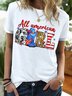 Women's Funny All American Gril Graphic Printing 4th Of July Crew Neck Independence Day Casual Cotton-Blend T-Shirt