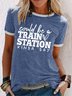 Women's Funny Graphic Train Station Letters Casual T-Shirt