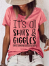 womens Sarcastic Saying Shits and Giggles Casual Letters Crew Neck T-Shirt