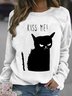 Women's Cute Kiss Me Letter Cat Print Letters Sweatshirt