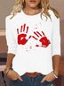 Women's Blood Hand Print Halloween Casual Regular Fit Crew Neck Shirt