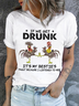 Women's We Drunk Cotton Text Letters Crew Neck Casual T-Shirt