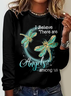 I Believe There Are Angel Dragonfly Casual Crew Neck Regular Fit Long Sleeve Shirt