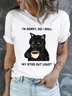 Cotton Women's I Am Sorry Did I Roll My Eyes Out Loud Funny Back Cat Graphic Printing Casual T-Shirt