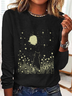 Cat and Moon Funny Cotton-Blend Simple Regular Fit Cat Long Sleeve Shirt