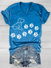 Women's Dog Paw Print Casual Loose V Neck Dog T-Shirt