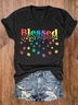 Women's Colorful Blessed Paws Dog Lover Casual Cotton-Blend Loose Dog Casual T-Shirt