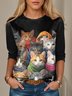 Jersey Crew Neck Cat Casual T-Shirt