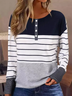 Casual Loose Crew Neck Striped Blouse