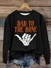 Dad to the Bone Funny  Halloween Skeleton Hand Loose Casual Crew Neck Text Letters Sweatshirt