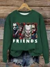 Friends Horror Characters Casual Loose Crew Neck Text Letters Sweatshirt