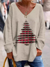 Casual Crew Neck Christmas Tree Long Sleeve Shirt