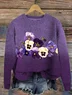 Women's Alzheimer's Purple Floral Print Crew Neck Loose Sweater