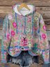 Vintage floral art knitted hooded sweater