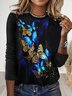 Casual Butterfly Print Crew Neck T-Shirt