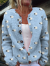 3D Printing Animal Cute Blue Lamb Print Buttoned Cardigan Sweater