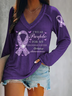 Women's Epilepsy Awareness I Wear Purple For My Granddaughter Purple Ribbon And Butterflies Print T-Shirt